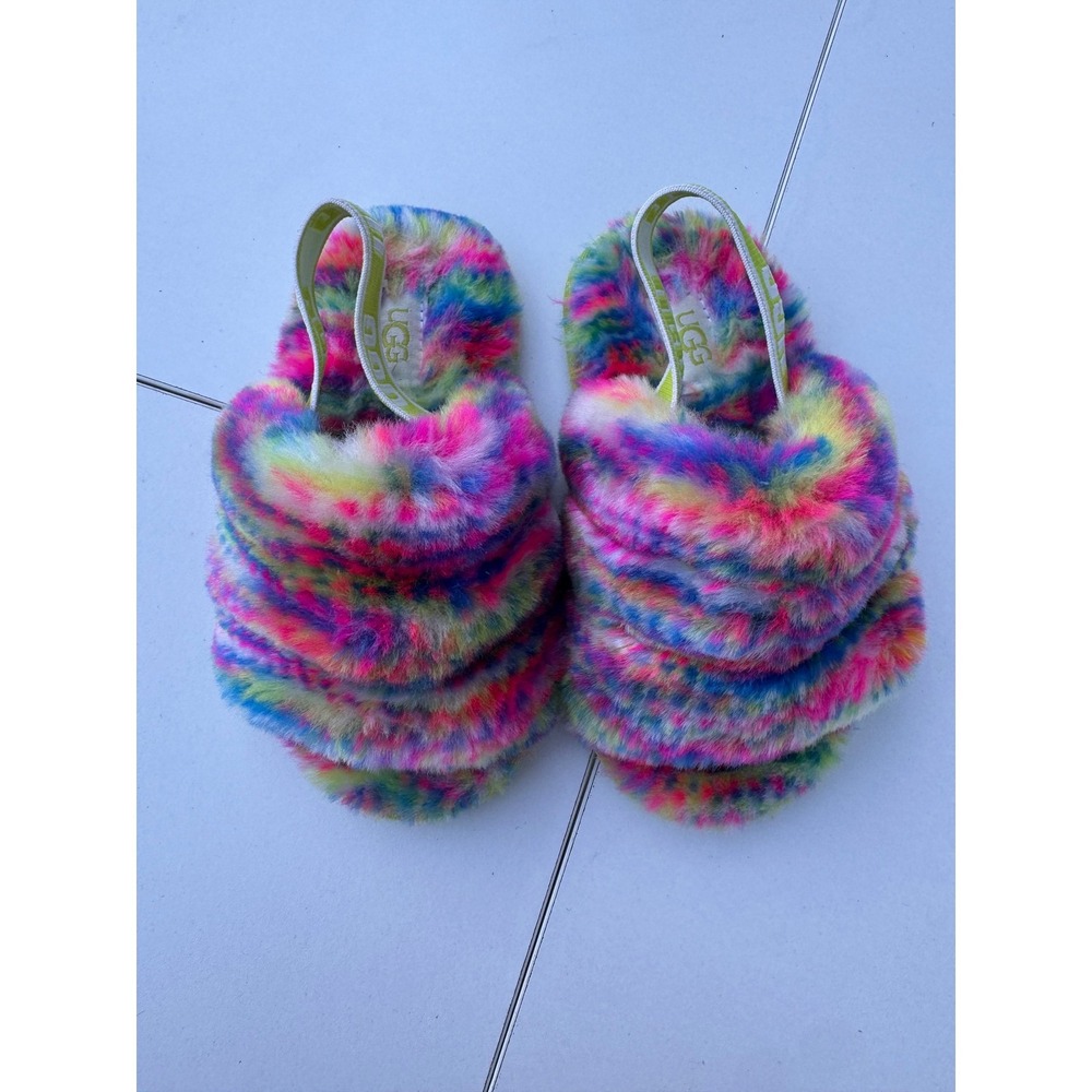Ugg Kids Girls‎ Fluff Yeah Tie Dye Colorful Slingback Sandal Slippers Size 9